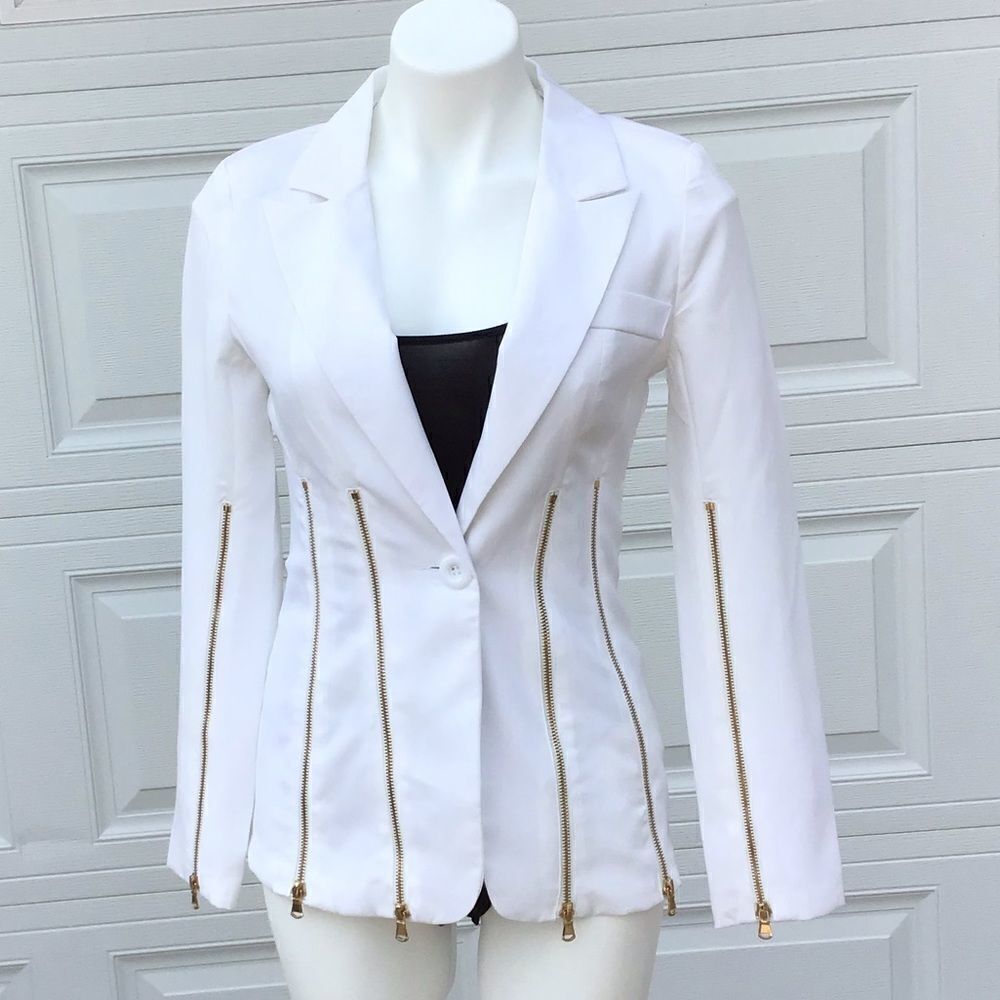 KIRAKIRA White Blazer Zipper Detail Hourglass Blazer Size Small